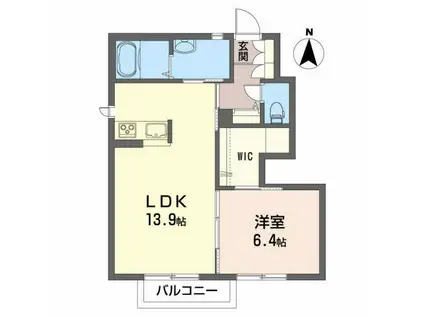 ノースフォレストB(1LDK/1階)の間取り写真