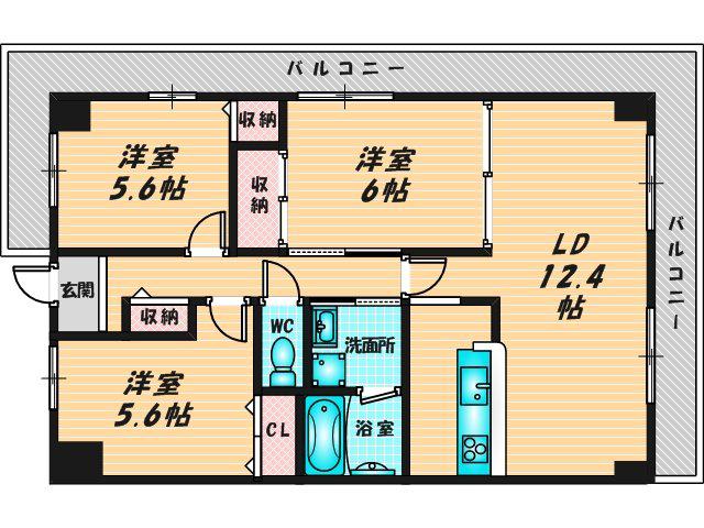 バルカポンテ(3LDK/3階)の間取り写真