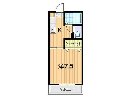 エリア001A棟(1K/2階)の間取り写真