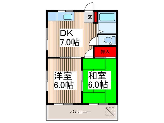 コーポ美苑(2DK/2階)の間取り写真