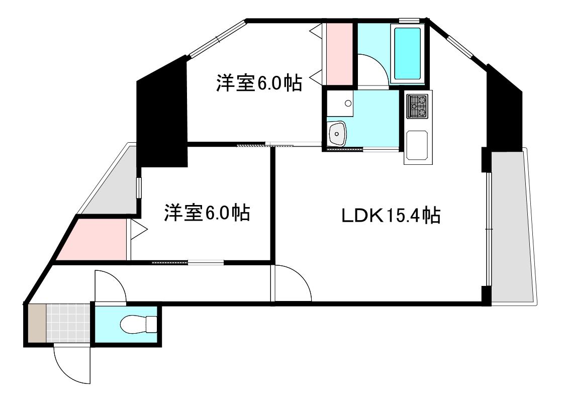 ザ・マジェスティー白島九軒町(2LDK/2階)の間取り写真