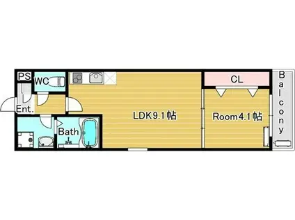 レヴール鳳南(1LDK/2階)の間取り写真