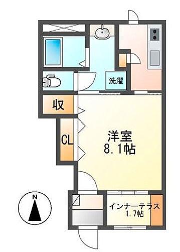 クイーンヒルズ咲田(1K/1階)の間取り写真