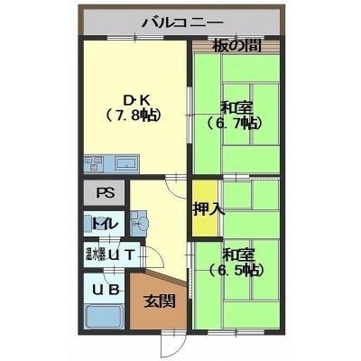 アシスト函館ヒルズA(2DK/5階)の間取り写真