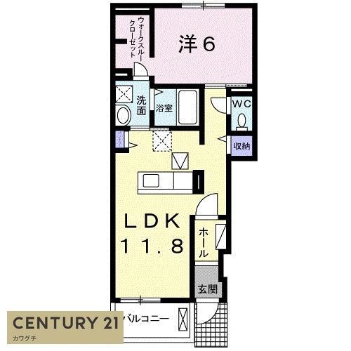 ベルヴィー 寺の前(1LDK/1階)の間取り写真