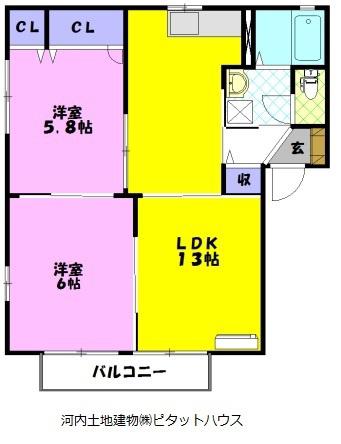 トゥインクル花門D(2LDK/1階)の間取り写真