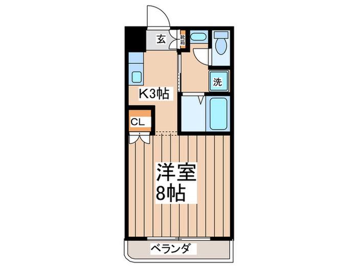 スクエアーメゾン2号棟(1K/3階)の間取り写真
