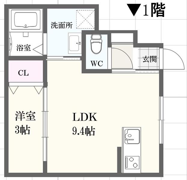 ボヌール妻鹿駅前(1LDK/1階)の間取り写真