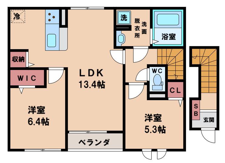 シャルマン照ヶ丘(2LDK/2階)の間取り写真