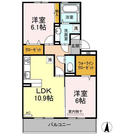 グリーンパークMIYUKI(2LDK/3階)の間取り写真