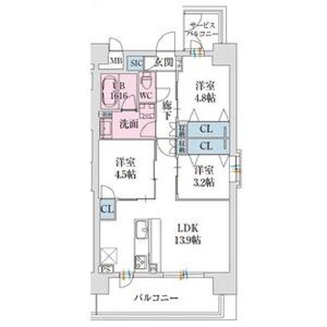 スプランディッド難波VII(3LDK/10階)の間取り写真