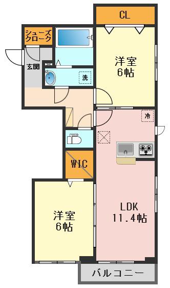 MAISON DES ANGES(2LDK/1階)の間取り写真