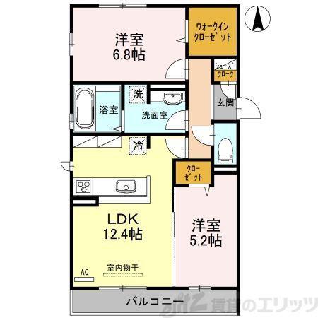 プランドール宏都 B棟(2LDK/3階)の間取り写真