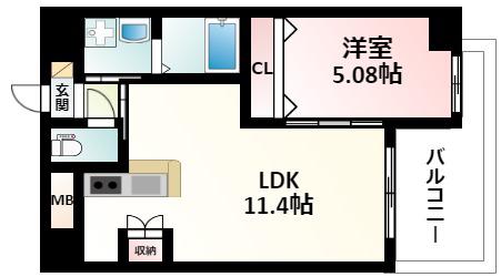 ノルデンハイム江坂(1LDK/12階)の間取り写真