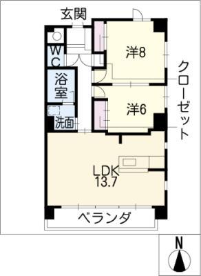 TWIN CAM ウエスト II(2LDK/2階)の間取り写真