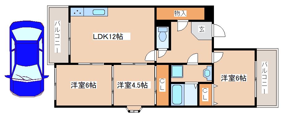 コーポ久兼(3LDK/2階)の間取り写真