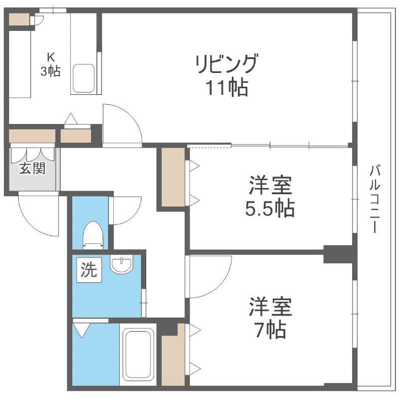 ラディア山鼻(2LDK/1階)の間取り写真