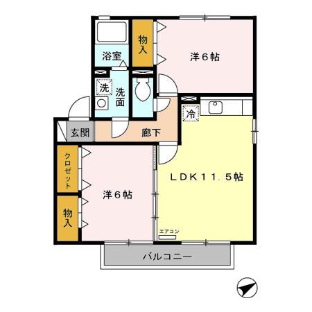 カーサフロレスタB(2LDK/2階)の間取り写真