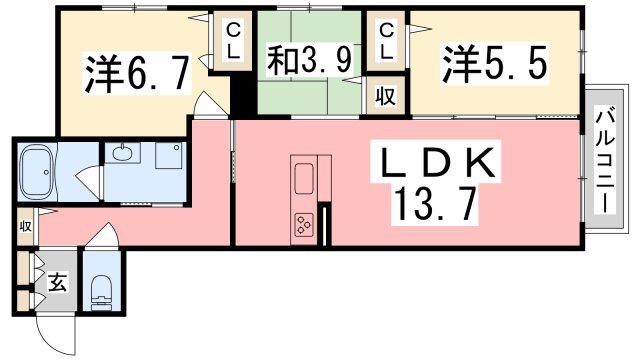 シャーメゾンはりま勝原(3LDK/2階)の間取り写真