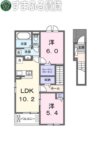 グランデヴィラ国森II(2LDK/2階)の間取り写真