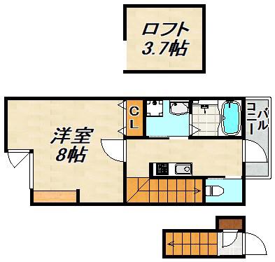 あんしん宮川町(1K/2階)の間取り写真
