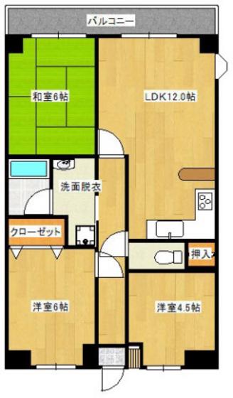 I・Oビル(3LDK/3階)の間取り写真