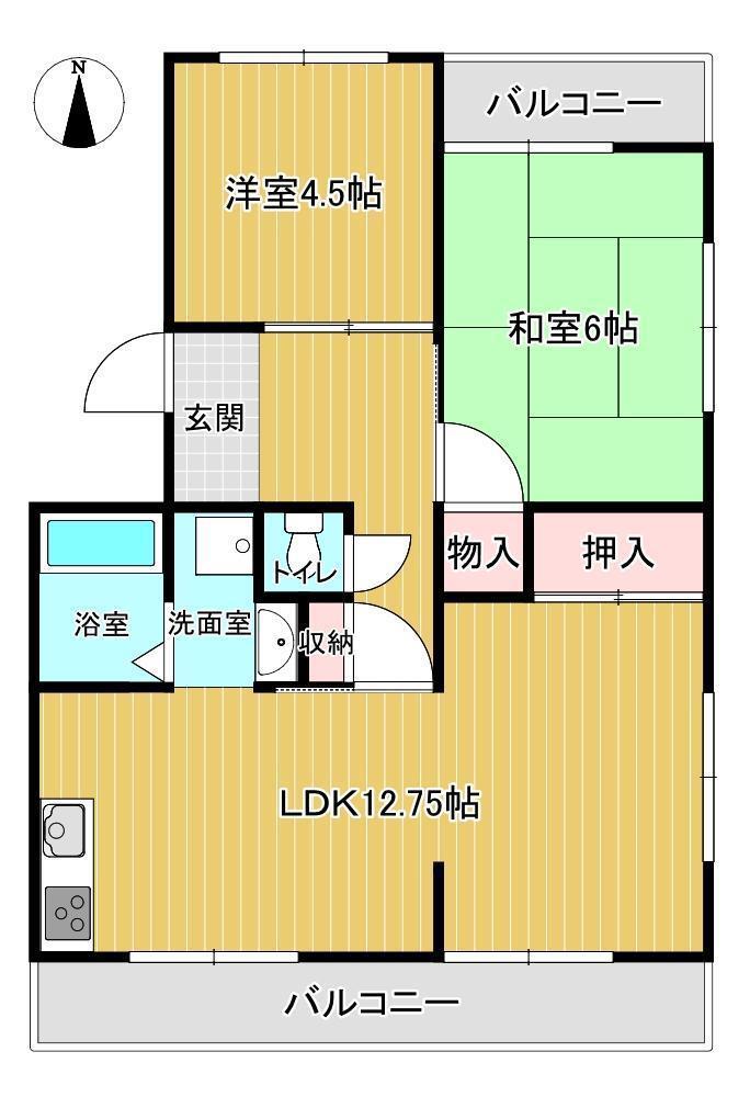 ツインコート西須賀 A(2LDK/2階)の間取り写真