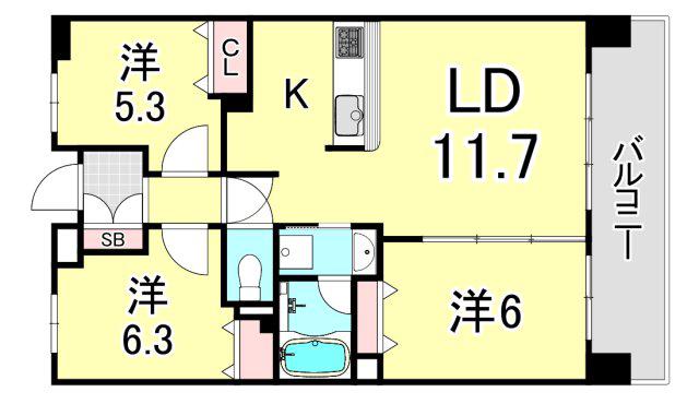 KDX宝塚レジデンス(3LDK/12階)の間取り写真