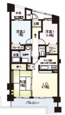 グラシア久宝園(3LDK/1階)の間取り写真