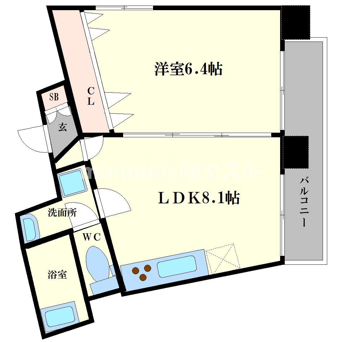 HERBE西長堀(1LDK/5階)の間取り写真