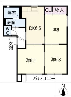 サニー牛田B棟(3DK/1階)の間取り写真