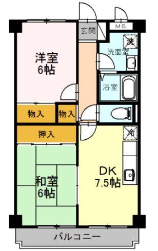 フェリス旭ヶ丘(2LDK/2階)の間取り写真