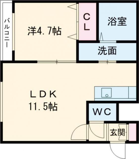 サニーサイド(1LDK/2階)の間取り写真