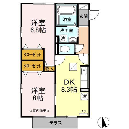 アンジェリーナAB(2DK/1階)の間取り写真