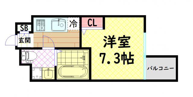 エグゼ難波ウエストリバー(1K/3階)の間取り写真