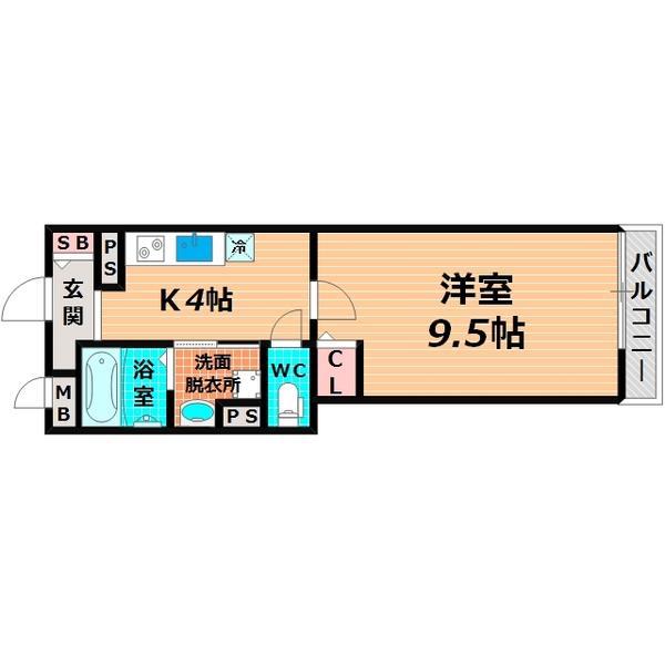 クリエオーレ清水(1K/3階)の間取り写真