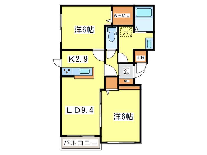 フォンテーヌ宮の森(2LDK/2階)の間取り写真