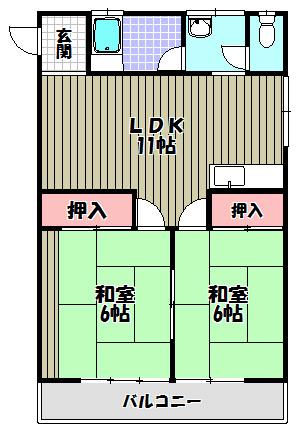 第二もずハイツ(2LDK/3階)の間取り写真