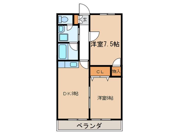 ソシア城見ヶ丘(2DK/2階)の間取り写真