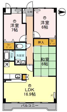 グレースコート恋の窪(3LDK/2階)の間取り写真