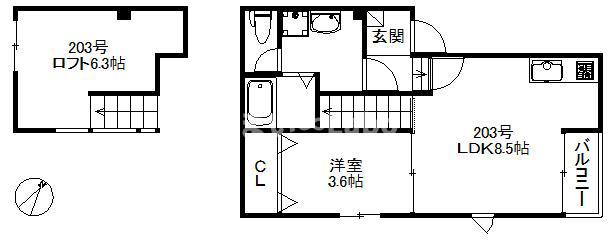 GRAND PLACE 大橋(1LDK/2階)の間取り写真