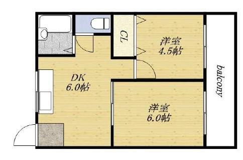 クリスタルハイツ(2DK/3階)の間取り写真