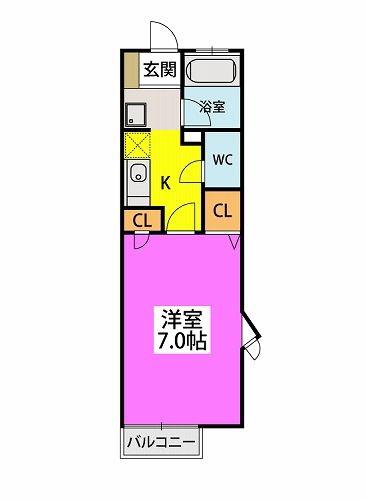 パルメゾン二日市(1K/2階)の間取り写真