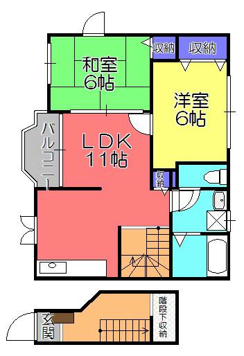 カルフールII(2LDK/2階)の間取り写真