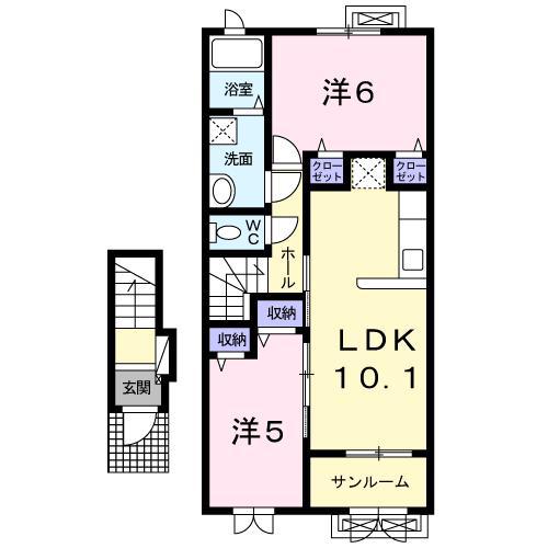 サウス プリムローズ(2LDK/2階)の間取り写真