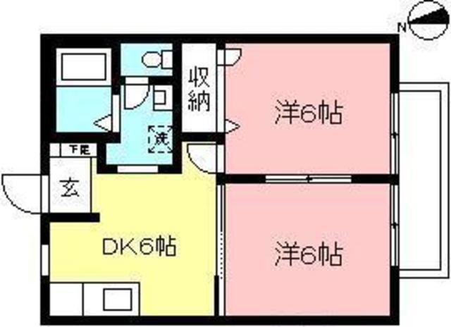 中野島ハウスII(2DK/1階)の間取り写真