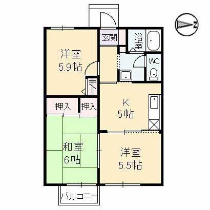 ディアス 山本(3K/1階)の間取り写真