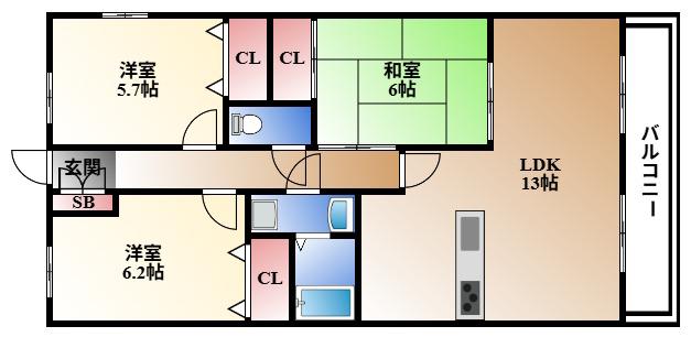 覚王山センタービル(3LDK/8階)の間取り写真