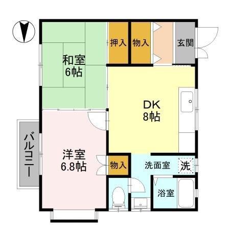 クリスタル女池A(2DK/2階)の間取り写真