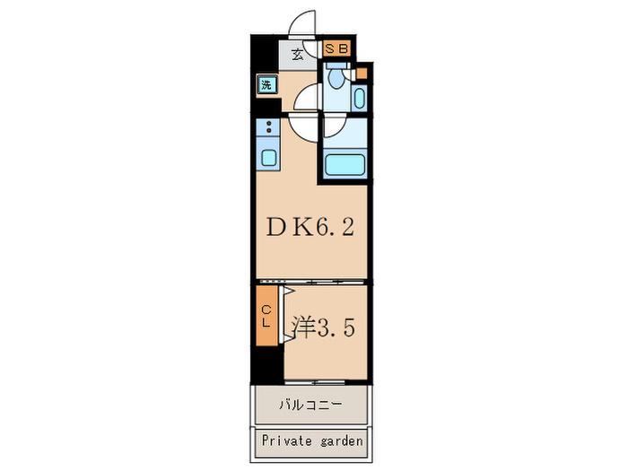 ドゥーエ二子新地(1DK/1階)の間取り写真